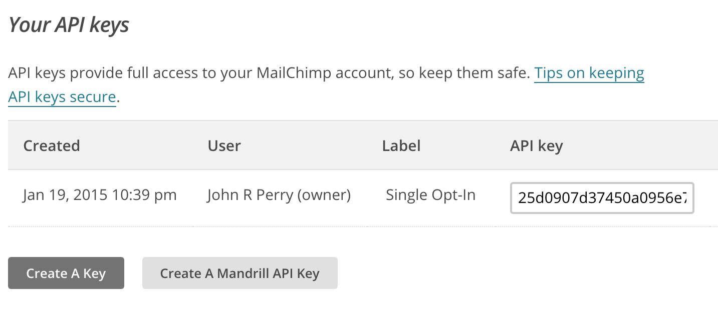 Create your MailChimp API key