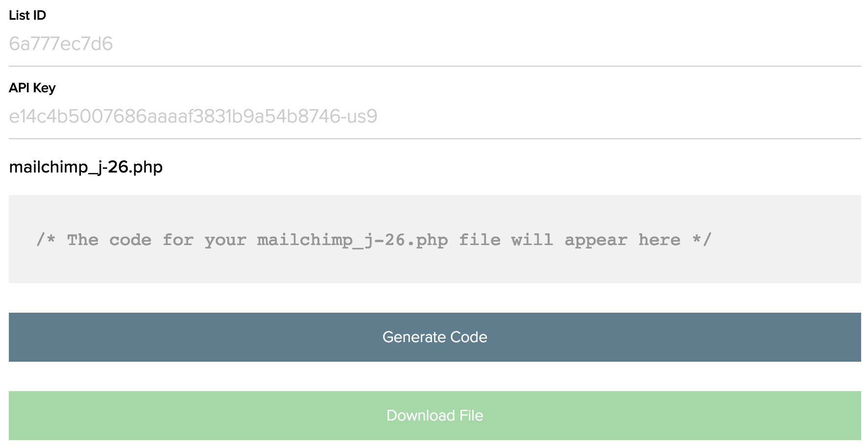 View of the mailchimp_j-26.php file generator