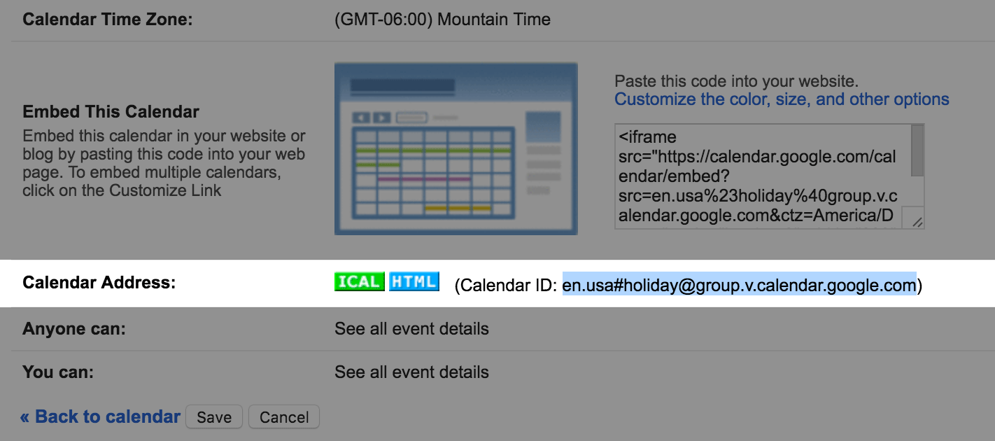 Locate your Google Calendar ID