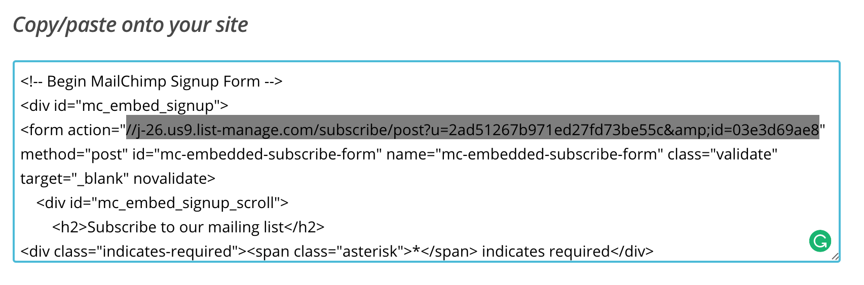 Mailchimp form action code