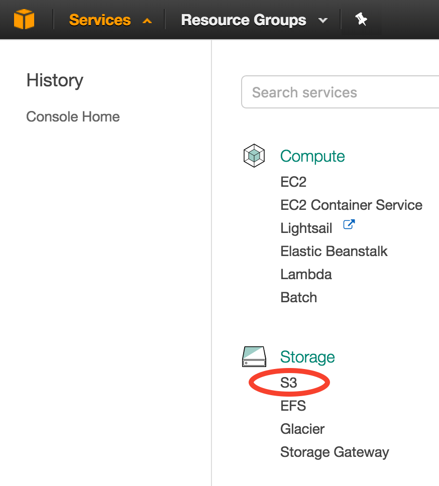 Open your S3 Storage in the Services drop-down