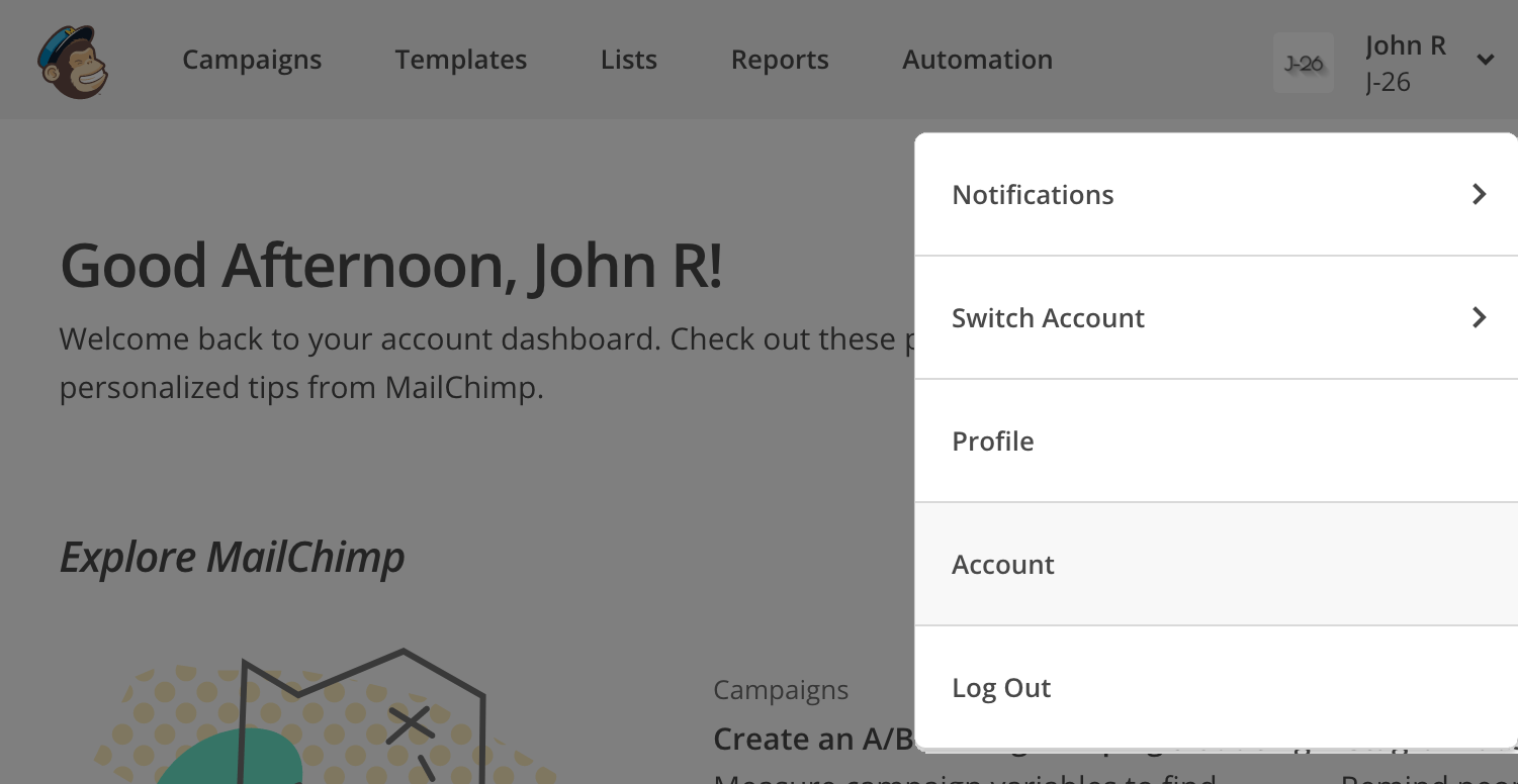 Go to the Account settings in Mailchimp