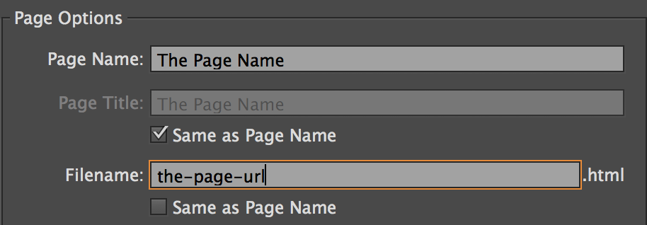 Edit the page URL in Adobe Muse