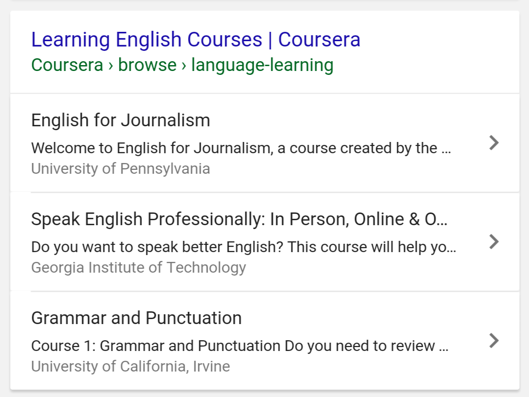 Google Rich Card courses example